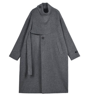 【デザインウールコート】ハイネック ロング アウター ドロップショルダー おしゃれ 【デザインウールコート】ハイネック ロング アウター ドロップショルダー おしゃれ