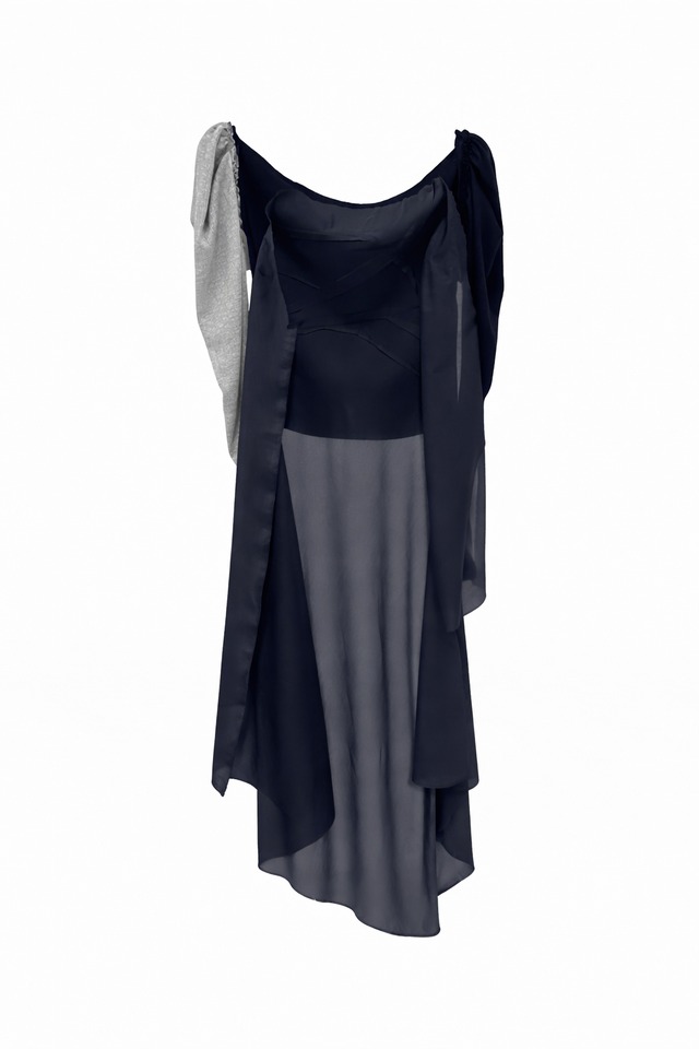 wrinkled fancy TOPS - NAVY × GRAY