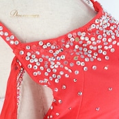 社交ダンス 衣装 スタンダードドレス ワンピース ドレス スタンダード フロート レース チュール デモ 競技 ダンス パーティ 発表会 赤 アームカバー ビジュー レッド系 チュールスカート フロートドレス 優雅 舞台衣装 ダンスウェア レディース キラキラ おしゃれ パーティードレス レッスン 衣装発表会 デモンストレーション