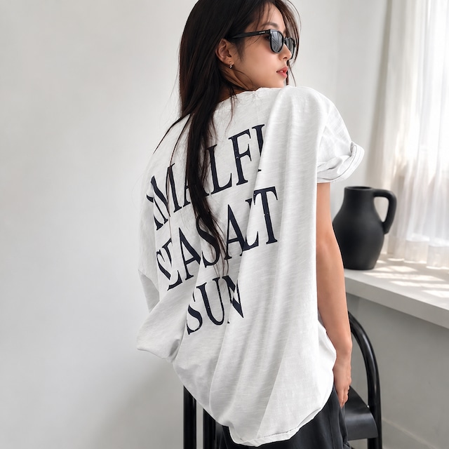 【即納】Y-5008　2026夏新作♡AMALFIピグメント加工バックプリントオーバーサイズ半袖Tシャツ　ホワイト　0728