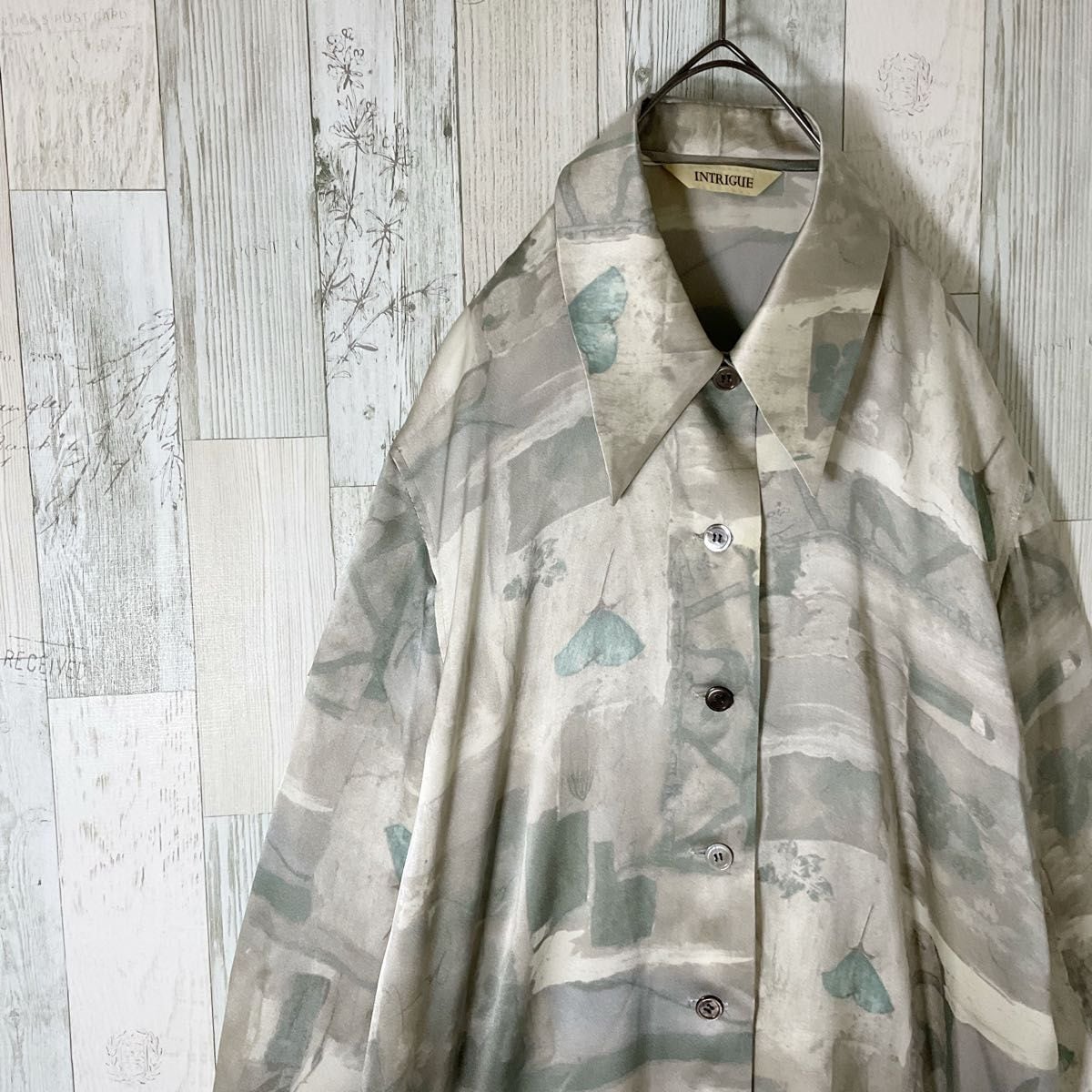 柄シャツ レディース 長袖 L グレー 古着 総柄 ヴィンテージ 柄シャツ レディース 長袖 L グレー 古着 総柄 ヴィンテージ