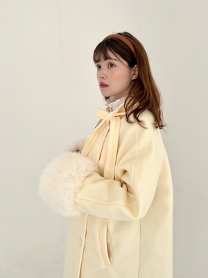 【GiGi viora】2way fur cuffs ribbon coat (ivory)