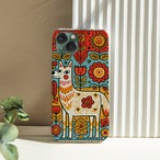 受注生産 iPhoneケース 家と花のカラフル民芸柄｜建物モチーフ PSYF067C