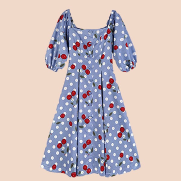 7分丈のチェリー柄ワンピース 1950s Style 1950 044 Re Tro