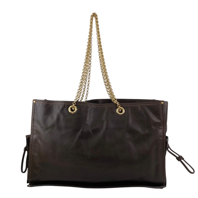 LOEWE ロエベ トートバッグ ブラウン ロゴ レザー チェーン vintage ヴィンテージ オールド xy3fjn