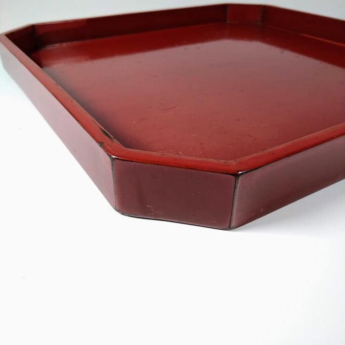 逸品！時代根来塗の味わい深い隅切折敷（検漆盆漆器茶道具懐石膳根来盆民芸