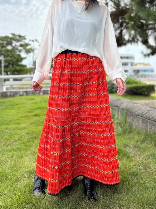 モン族スカート 051 ロング 刺繍 bamiオリジナルパターン
