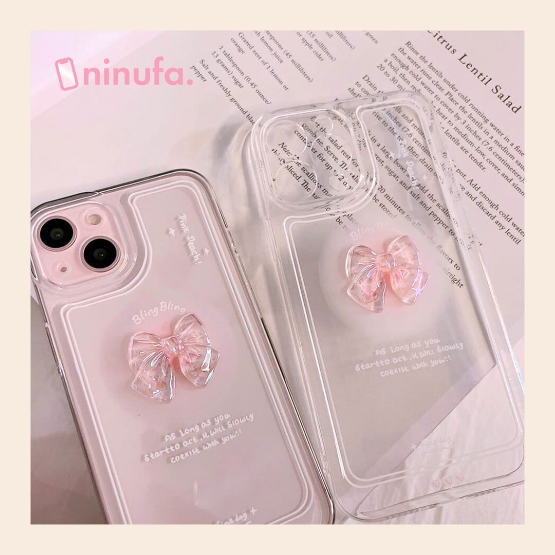 【iPhone17~SEまで対応】かわいい立体デコ♡リボン デザイン クリアケース クリスタル 蝶々結び 透明 カメラ保護 iphone14 スマホケース ND-14623【再販】