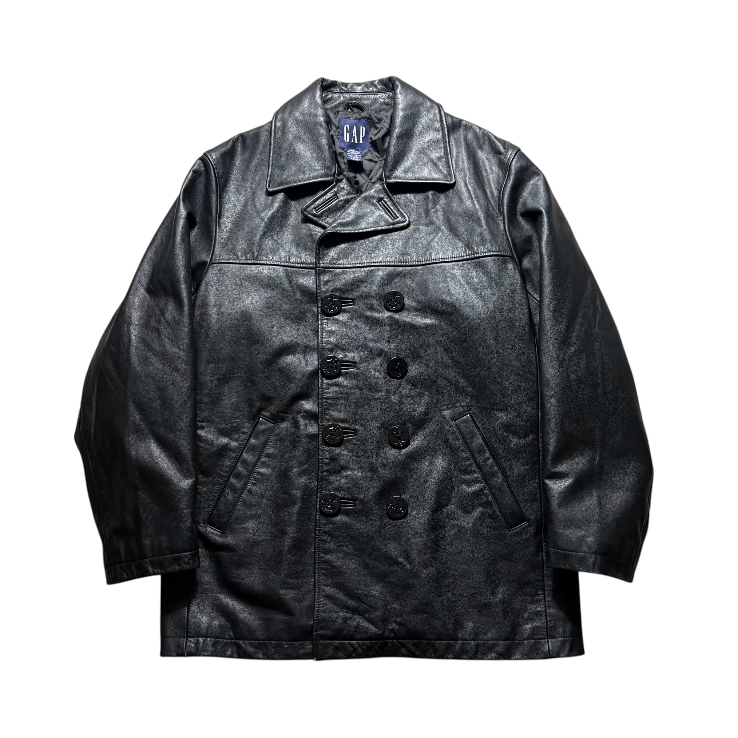 vintage 1990's “OLD GAP” black leather P-coat | NOIR ONLINE