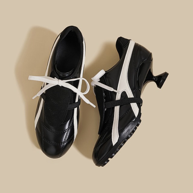 bicolor lace-up faux leather high heel sneakers m0332