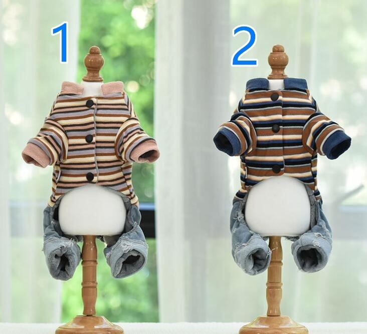 ドッグウェア ボーダー＆ダメージデニム 新作 ブルー系 送料無料