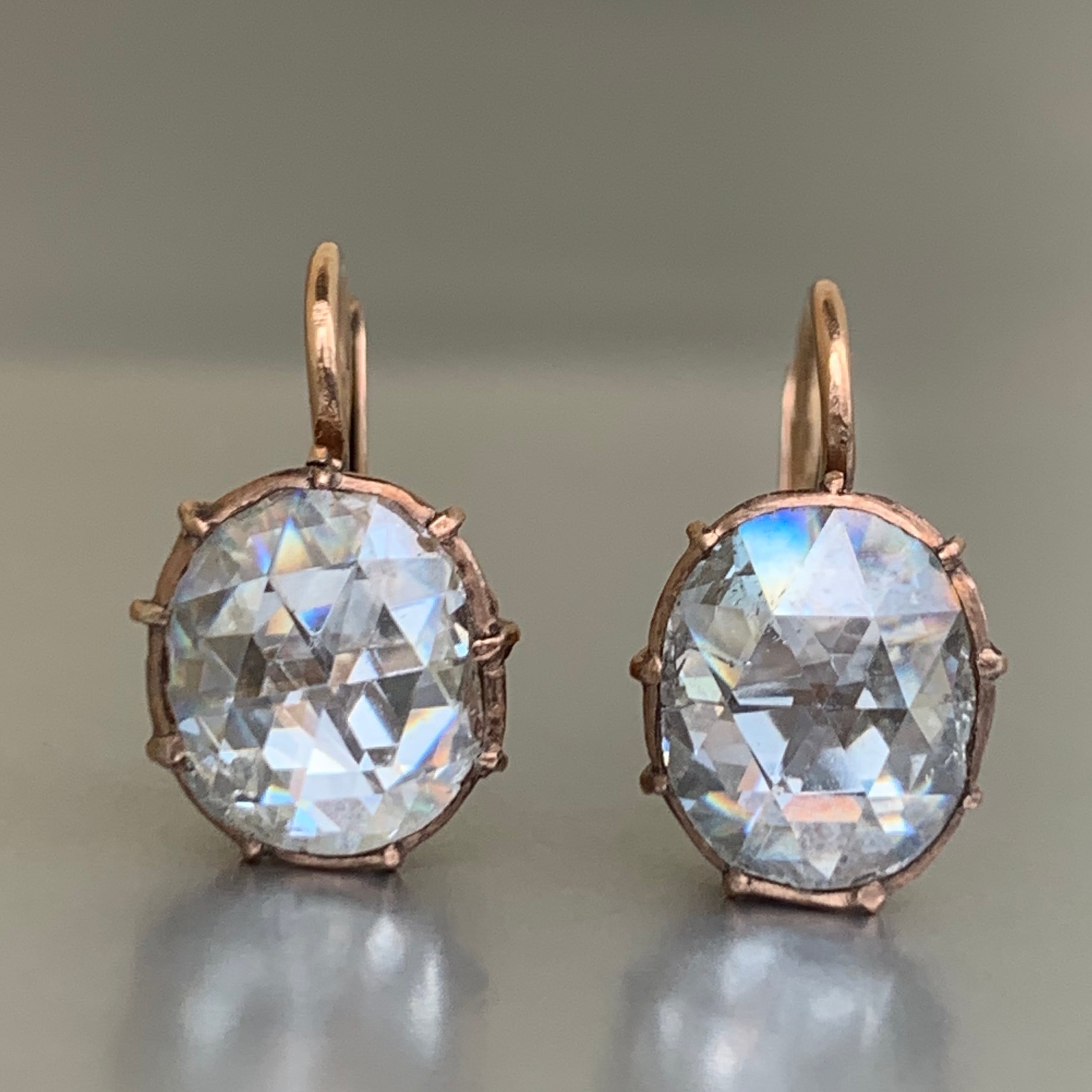 Russian Antique Rose cut Diamond Earrings   Victorian Box