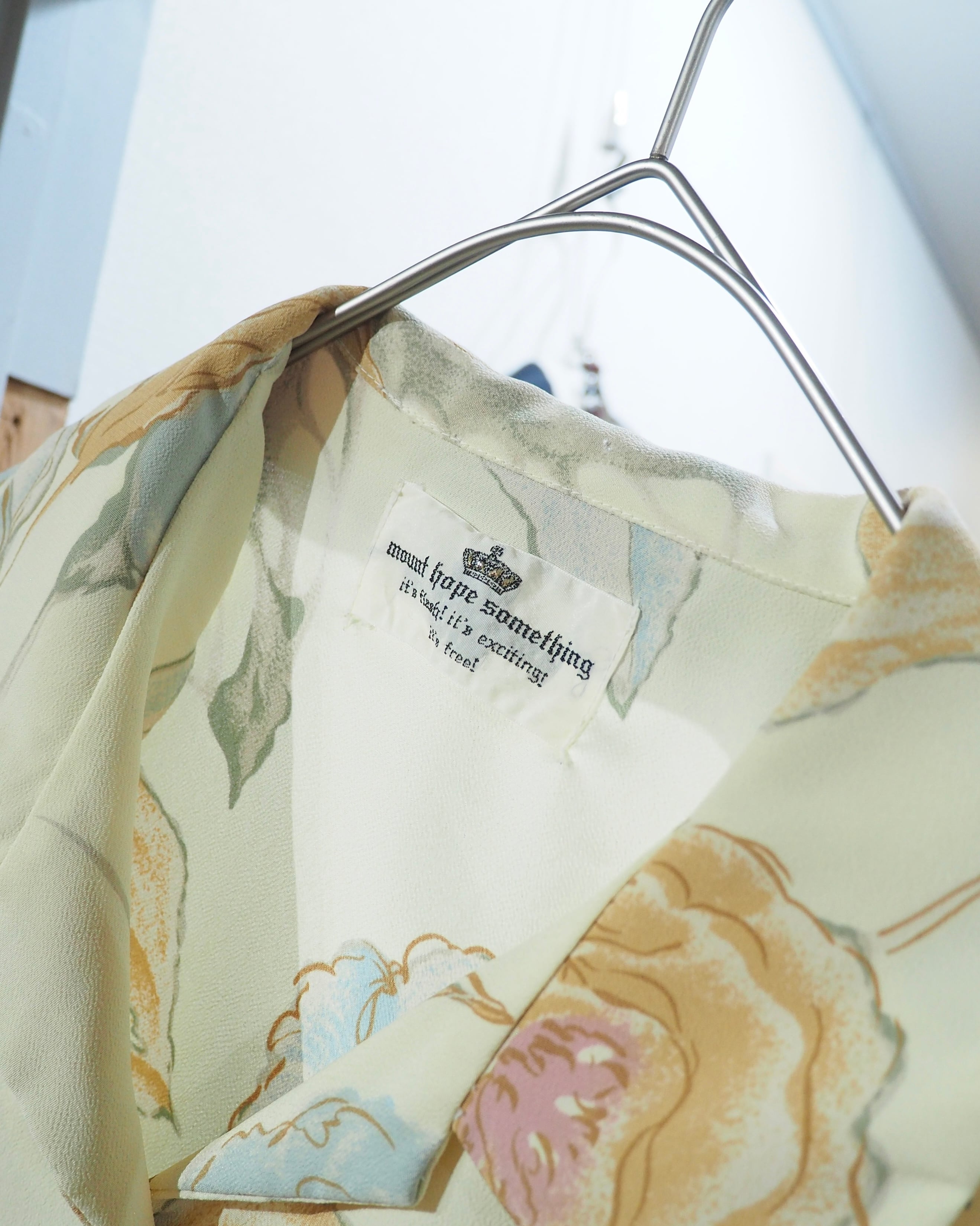 1980s Pale tone Flower printed vintage Open collar SS shirt