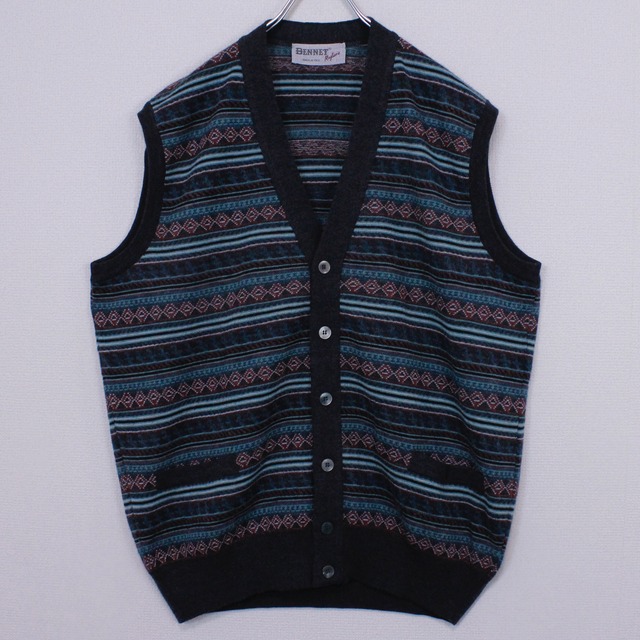 【Caka  act2】Horizontal Stripe Pattern Euro Vintage Loose Knit Vest