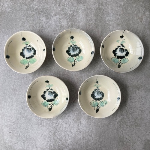 【10004⑤】 深皿5枚  ベトナム 幻の陶器 ソンベ焼き ソンベ song be ビンテージ 50-60s
