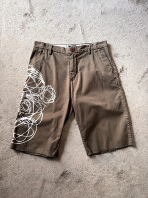 00〜10s STUSSY × FUTURA/Atomic print Shorts/W30/アトミックプリントショ－ツ/ショ－トパンツ/カ－キ/フュ－チュラコラボ/ステュ－シ－