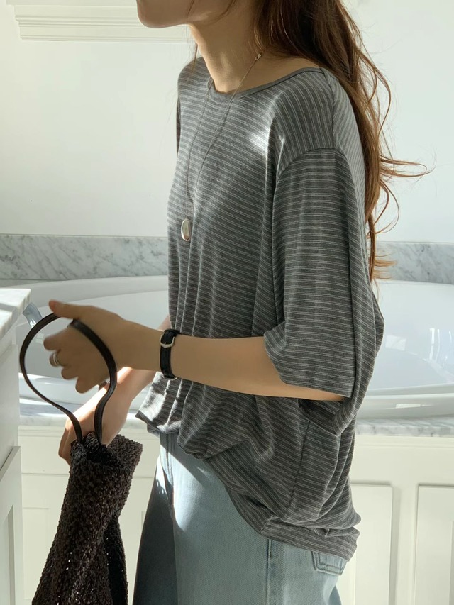 f(予約) ounce / Stripe boxy tee 2color