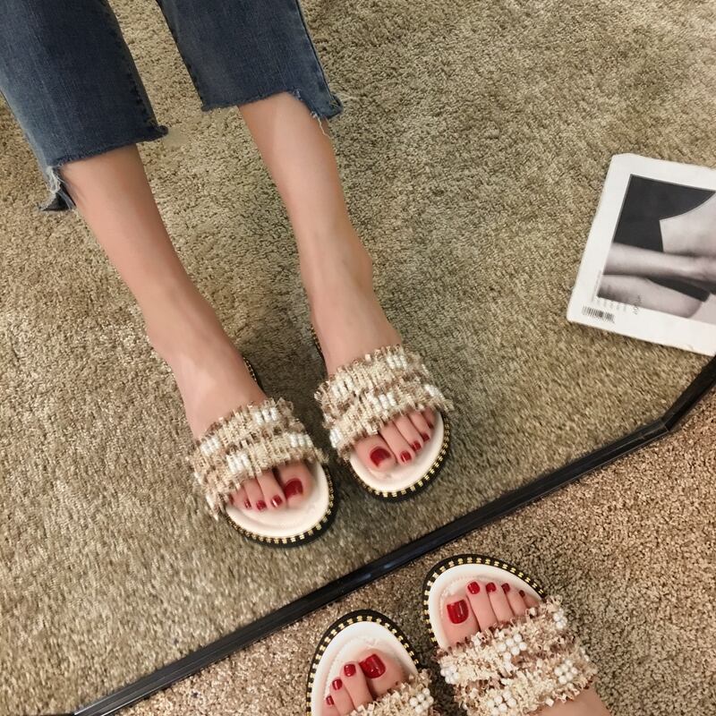 ミュールサマーパールサンダル 靴 シューズ 大人ガーリー スウィート キュート カジュアル 夏物 ビーチ 真珠 フェイクシューズ99223140763