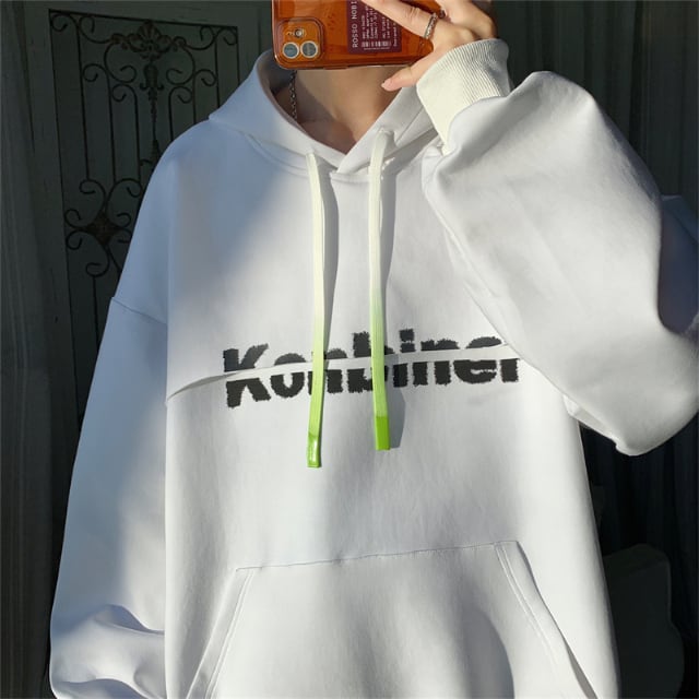 予約販売】パーカー トレーナー スエット 胸ロゴ シンプル 長袖 蛍光紐