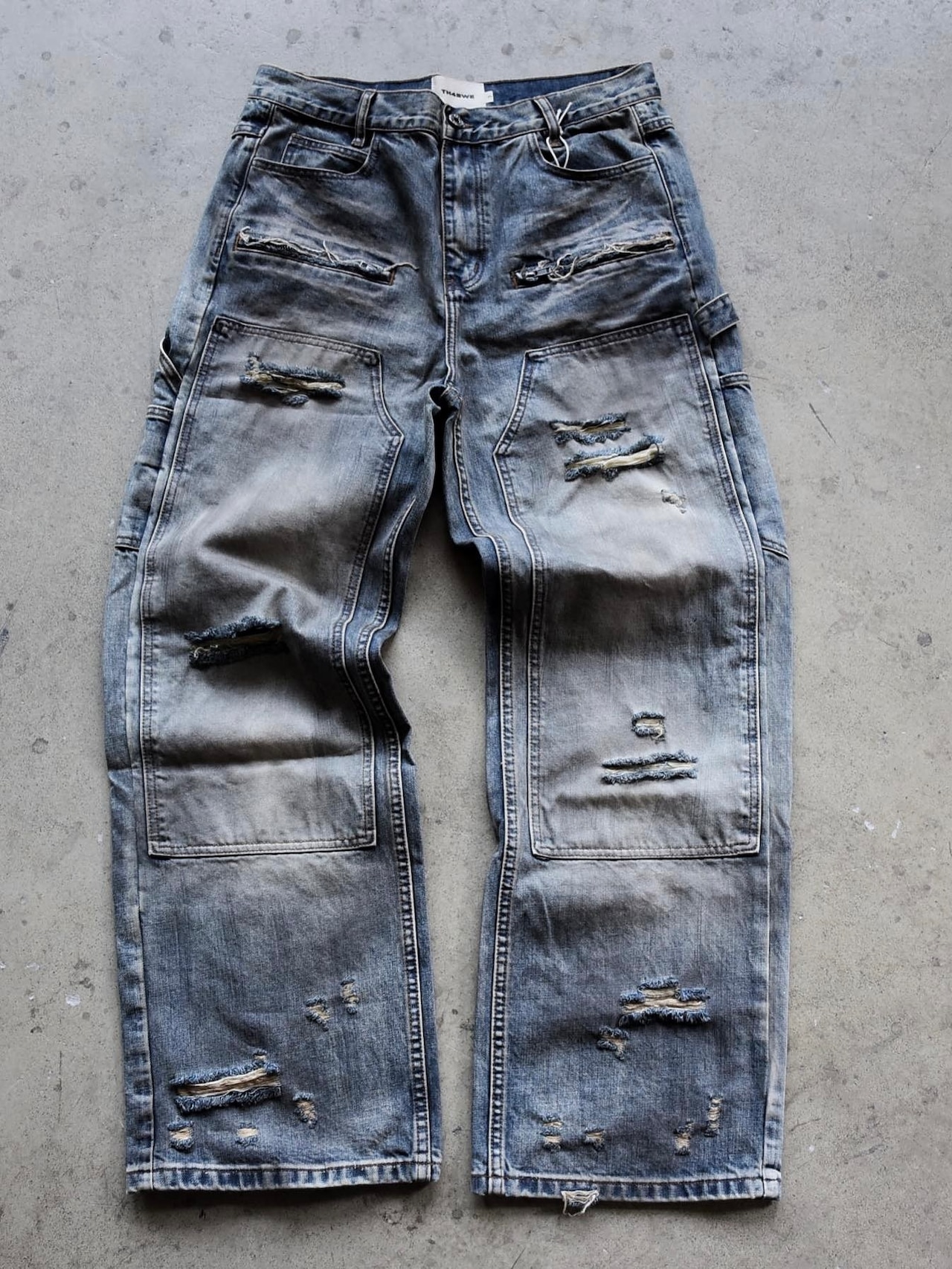 【TH4SWE】Distressed Dirty Wash Carpenter Jeans