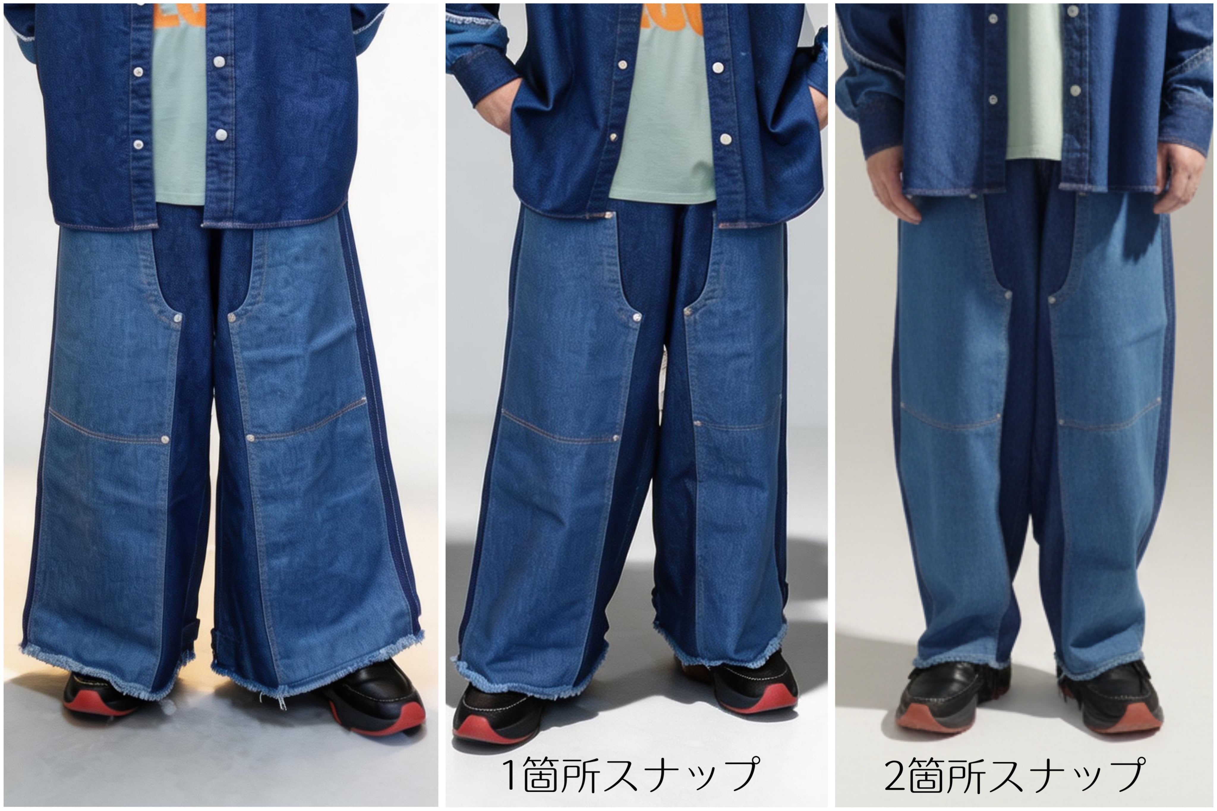 ブルー | ダブルニーバギー2WAYデニムパンツ | AMBERGLEAM