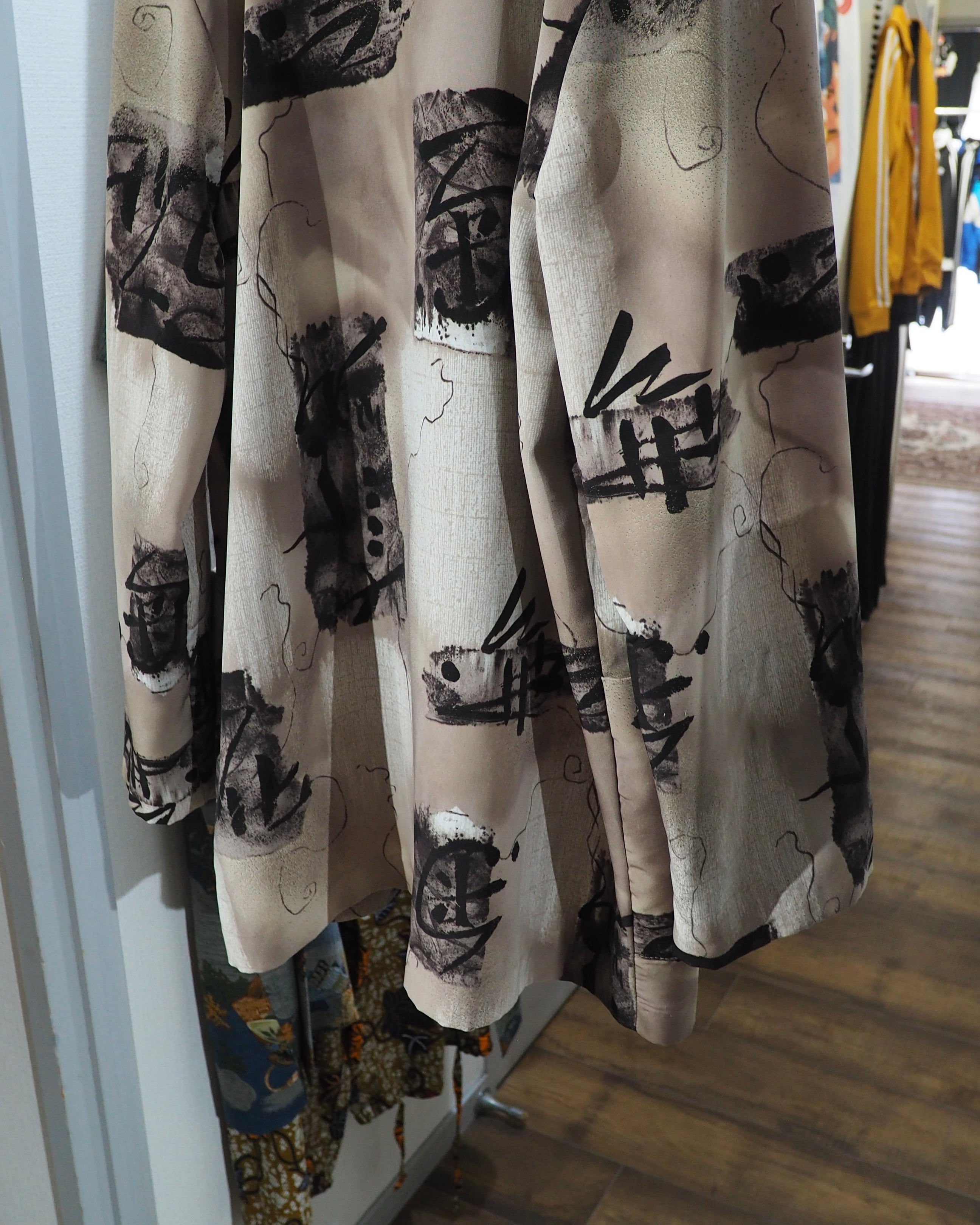 1980 - 90s " 漢字 " Ink painting vintage Easy Tailored jacket