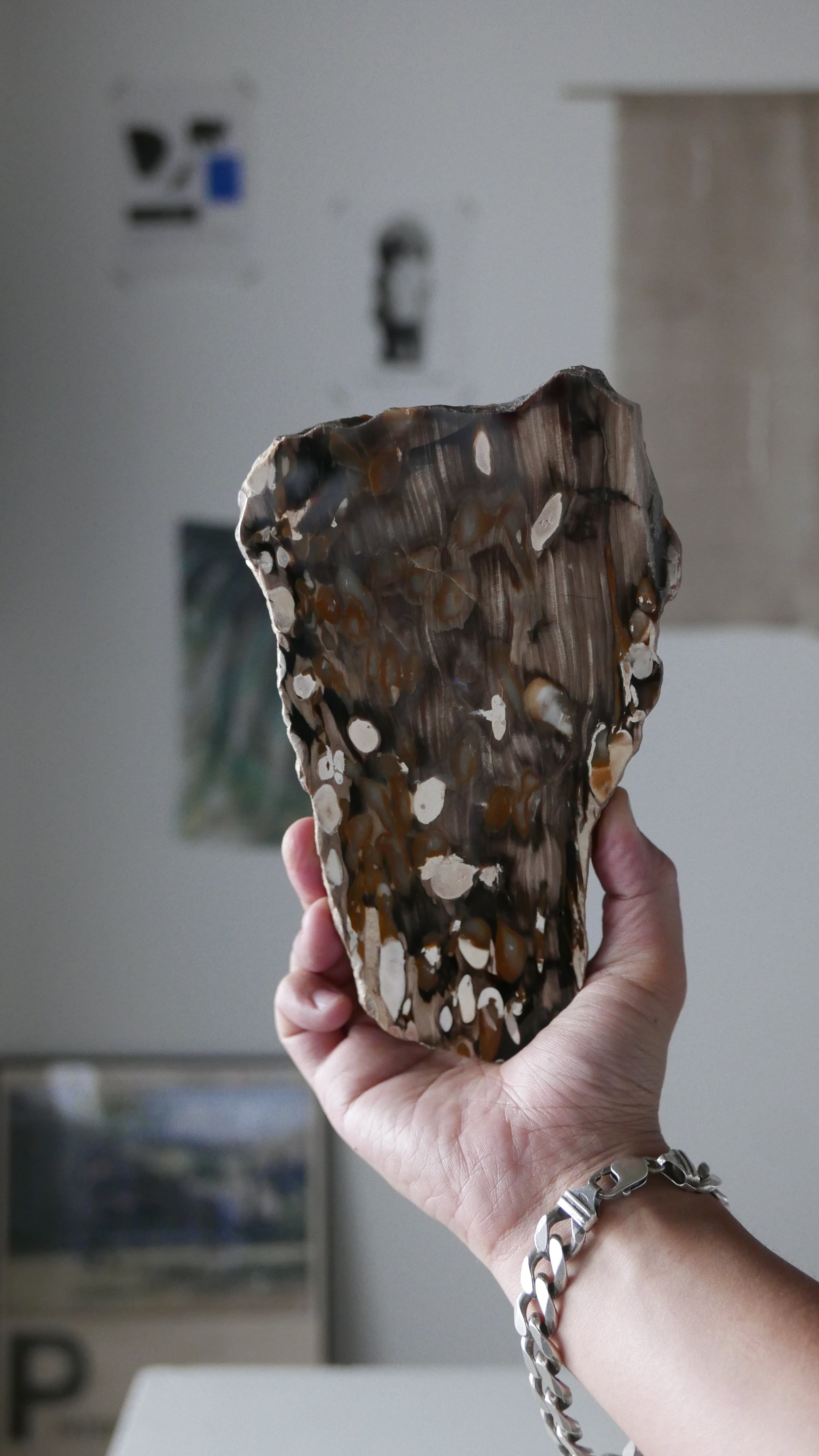 petrified wood plate ,  peanuts pattern , like an abstract painting