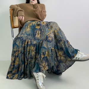 花柄プリーツAラインスカート W00982