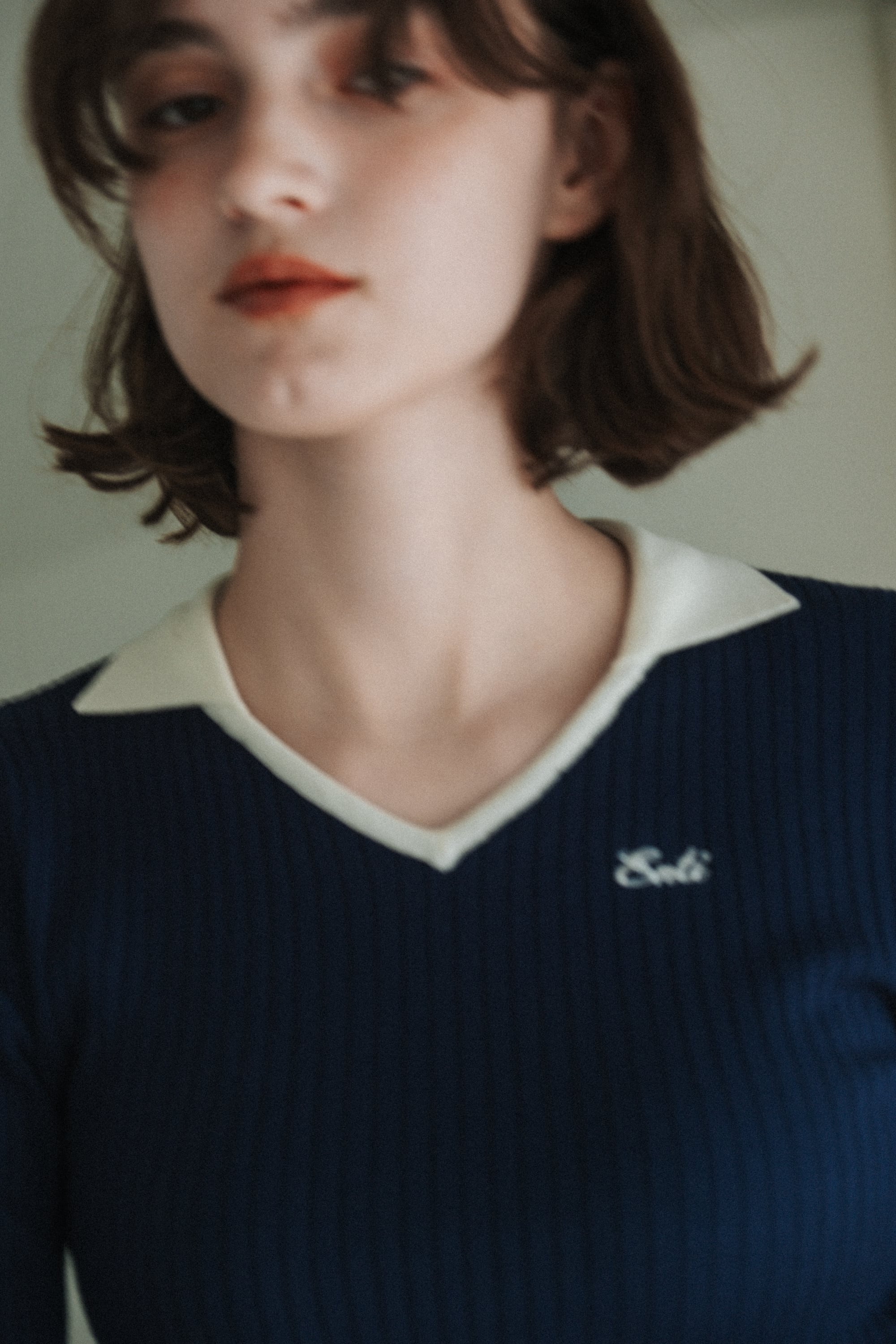 TRIM COLLAR KNIT (NAVY) | ENTI