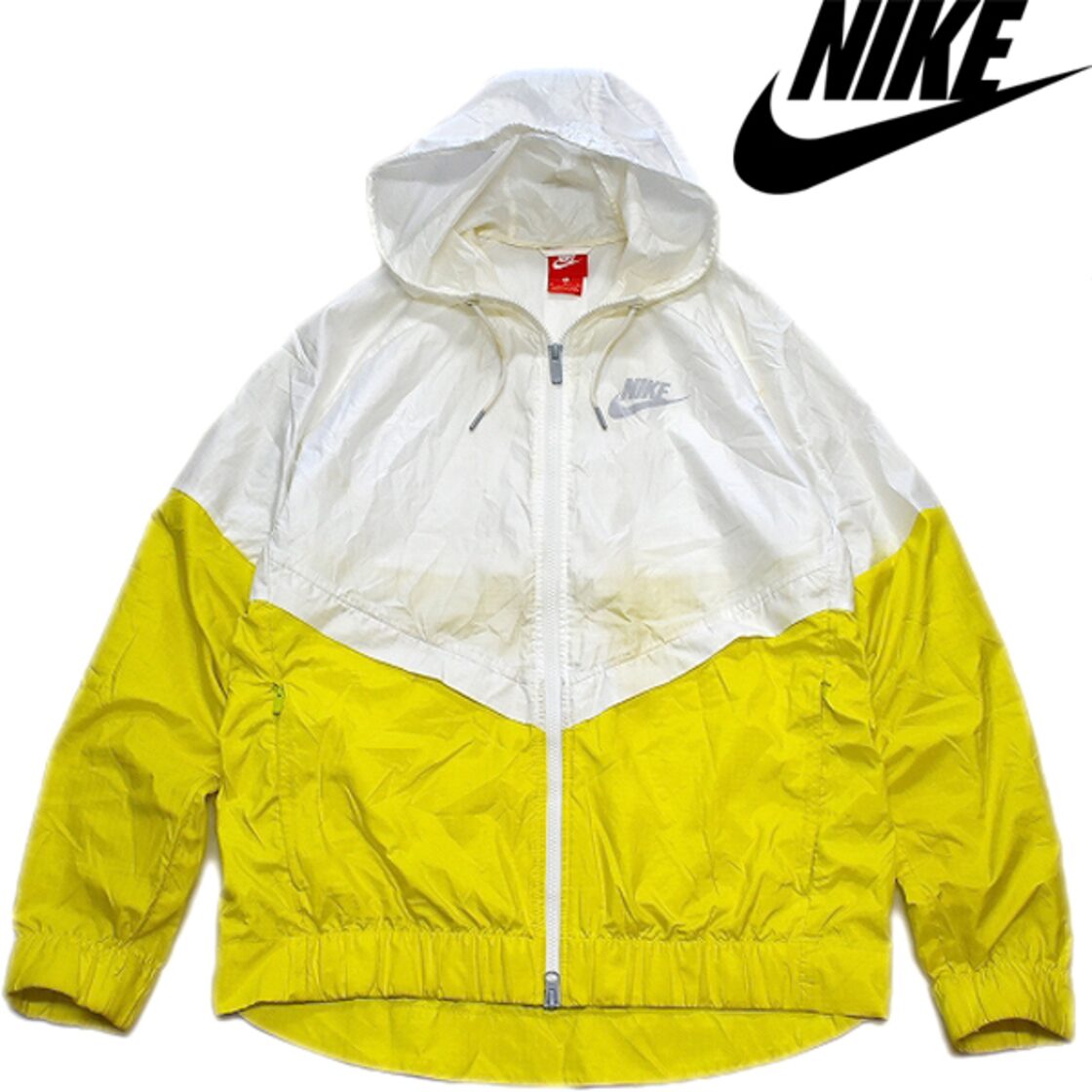 1点物◇ナイキNikeパーカー白黄ナイロンジャケット古着メンズ 