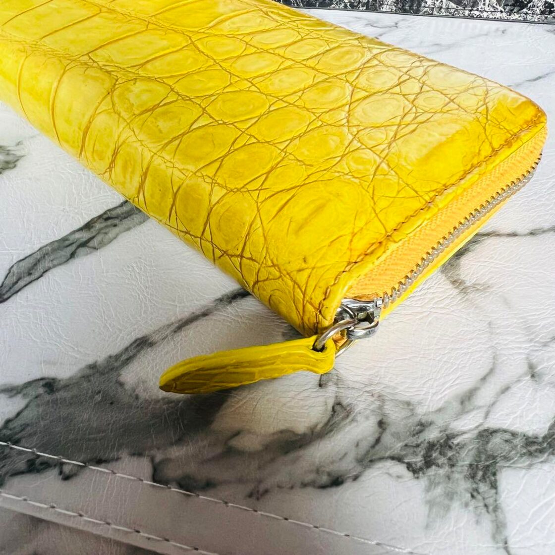 新品 クロコダイル長財布 クロコ財布 ワニ革 イエロー 黄色 本革 