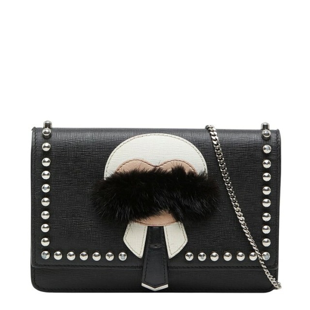 フェンディ カーリト スタッズ チェーンウォレット ショルダーバッグ 8M0346 ブラック マルチカラー レザー ファー レディース FENDI 【中古】
