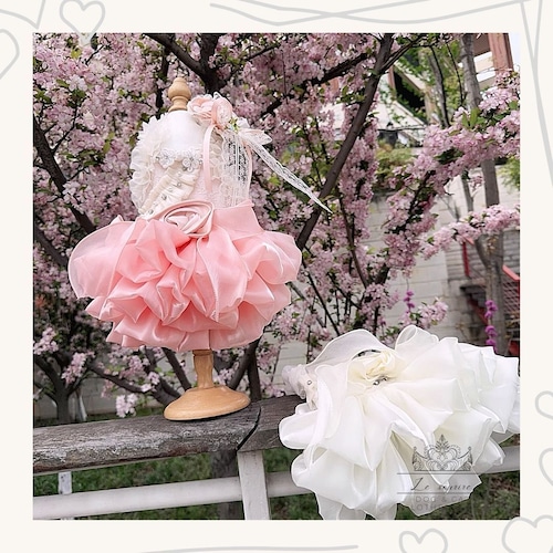 予約(海外ハンドメイド)【№B03110】パール&ビジュー フワフワ サンドレス(ピンク・アプリコット)