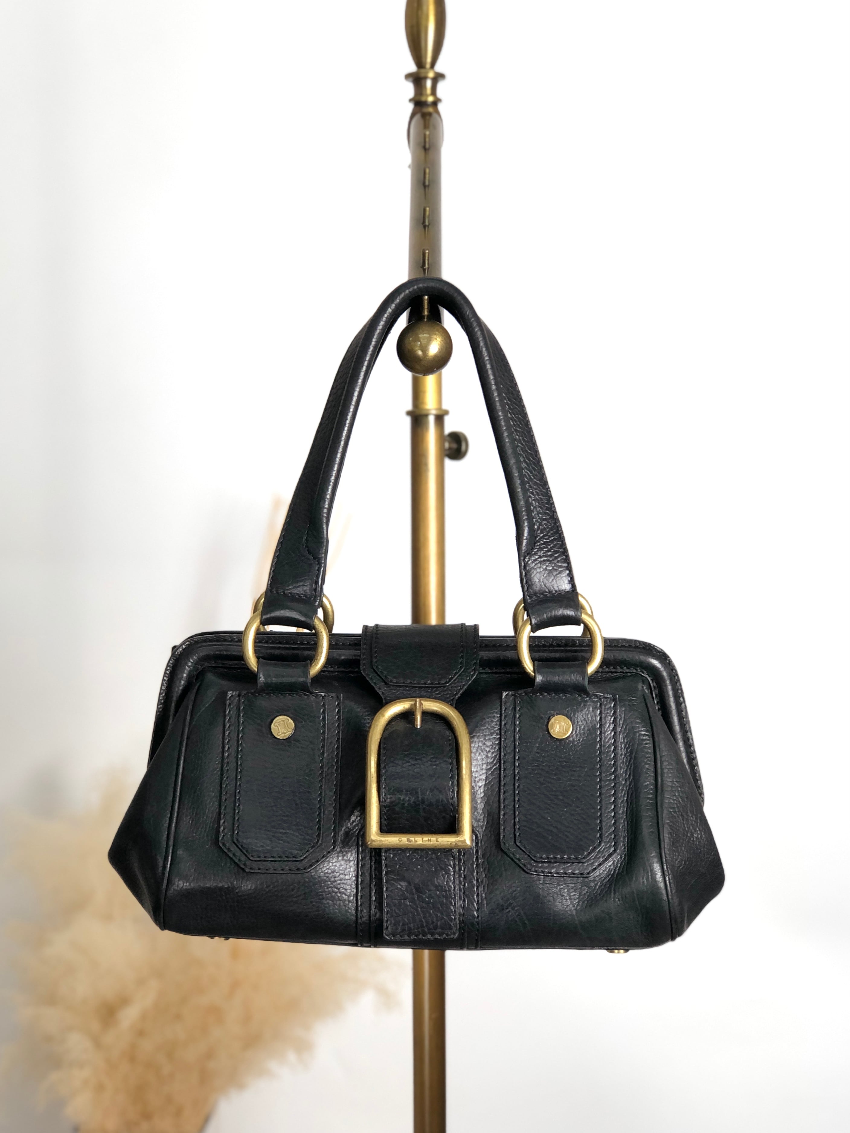 CELINE セリーヌ ハンドバッグ ブラック フロントバックル レザー ミニ