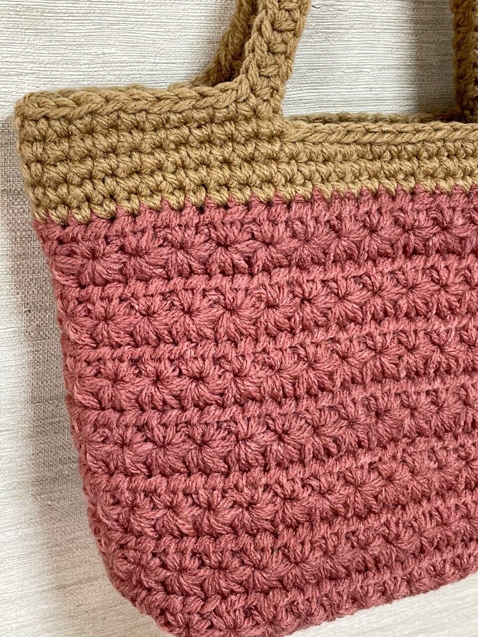 花柄ピンク トートバッグ 底板付き | Pocket Crochet ❃ポケット