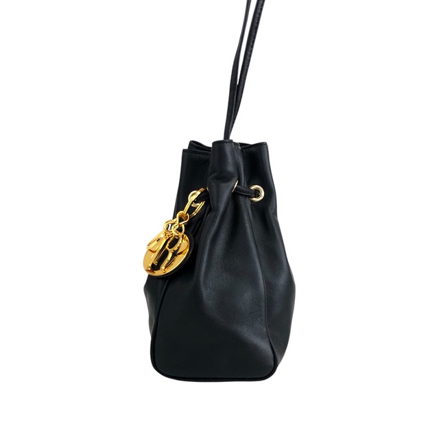 Christian Dior クリスチャン ディオール ハンドバッグ ブラック チャーム レザー ミニバッグ 巾着  vintage ヴィンテージ オールド vpeaup