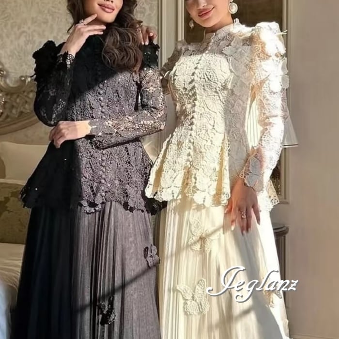 セットアップ 2点 刺繍 レース トップス 蝶 モチーフ スカート 4色(MB491)★ ζ☆