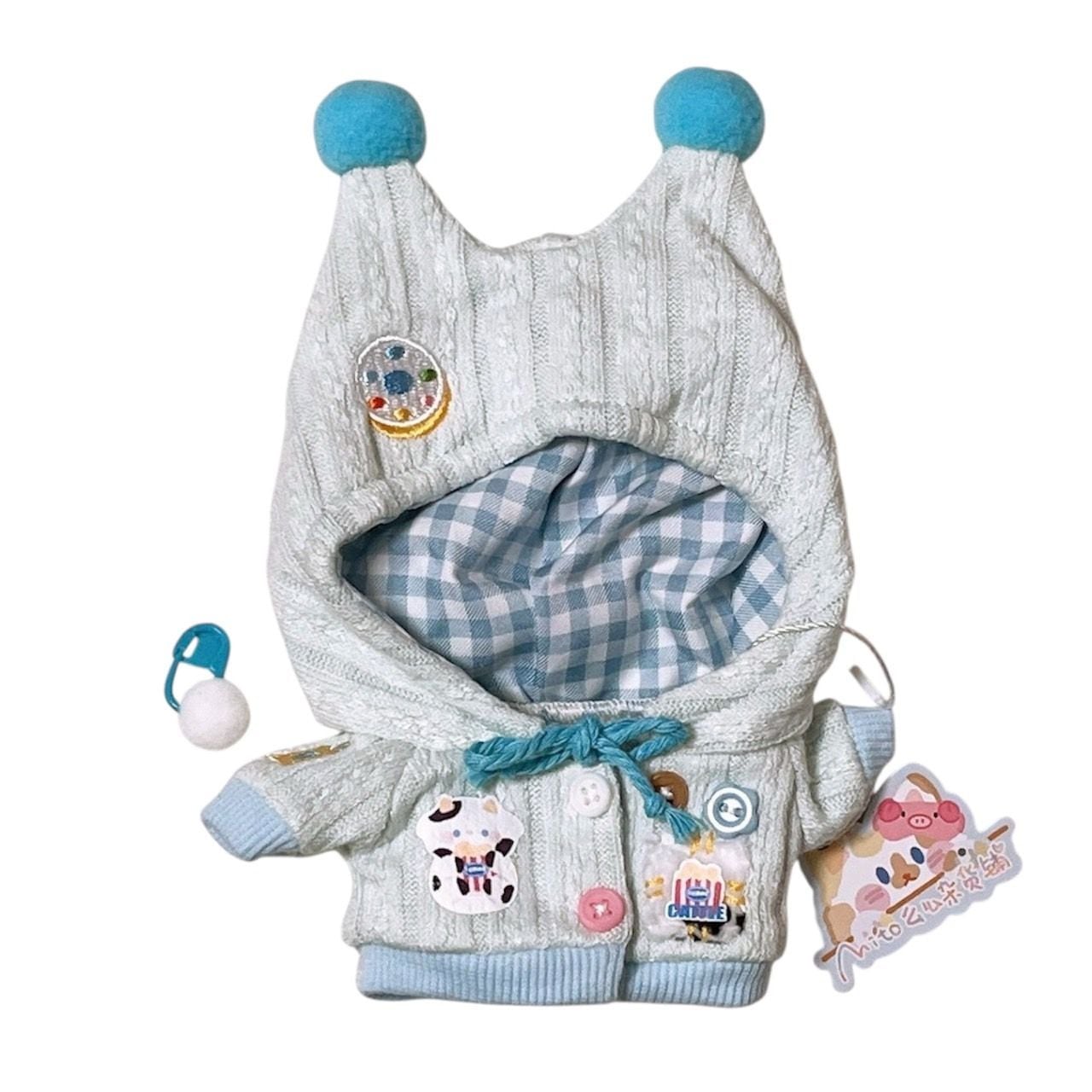 10cm 15cm 20cm】選べるツノ付きパーカーポンチョ ピンク ブルー ちび