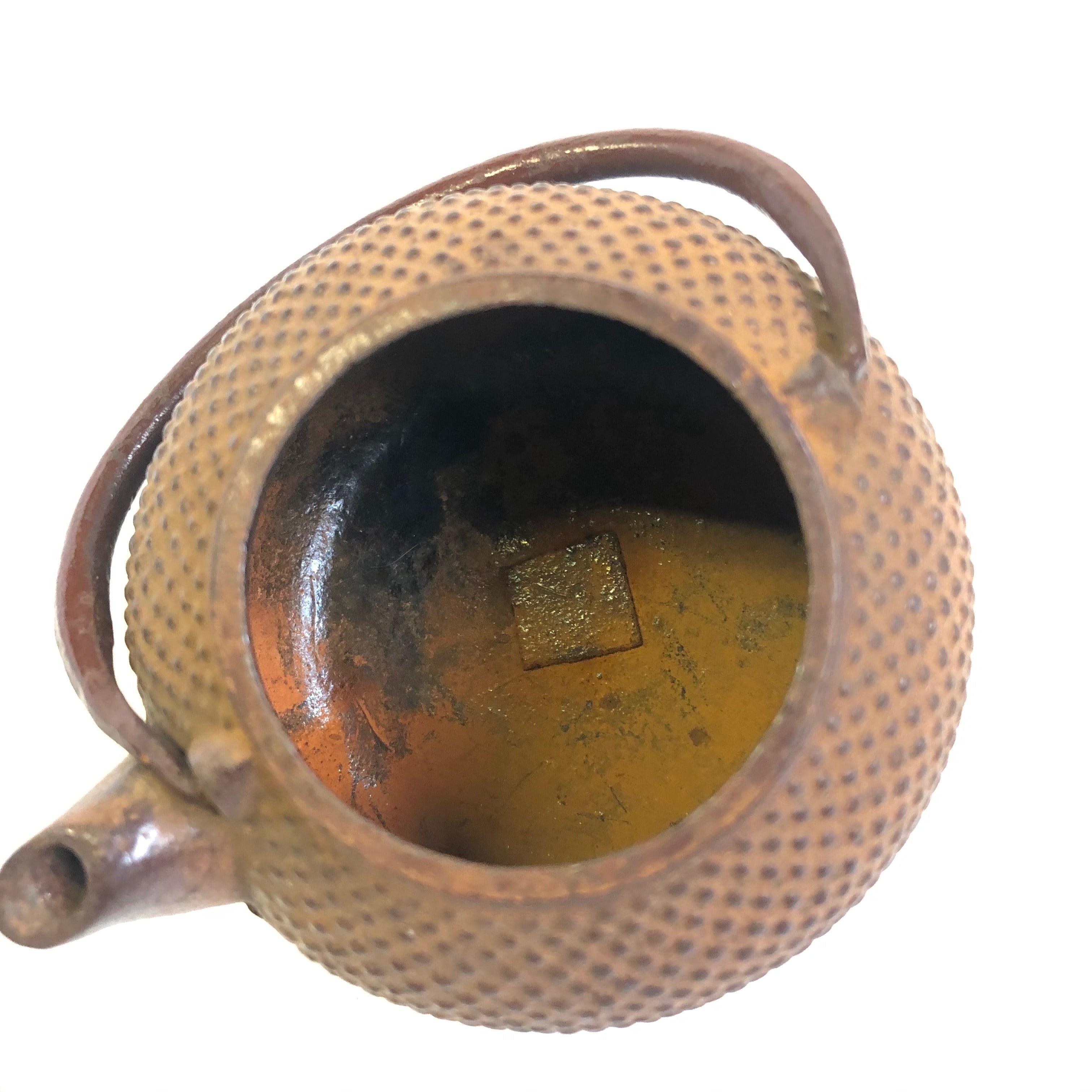鉄 鉄急須 鉄瓶 茶道具 極小 茶色 アラレ 在銘 直径約7.5cm