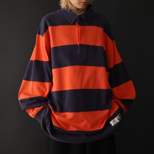 over silhouette bi-color stripe design rugger shirt