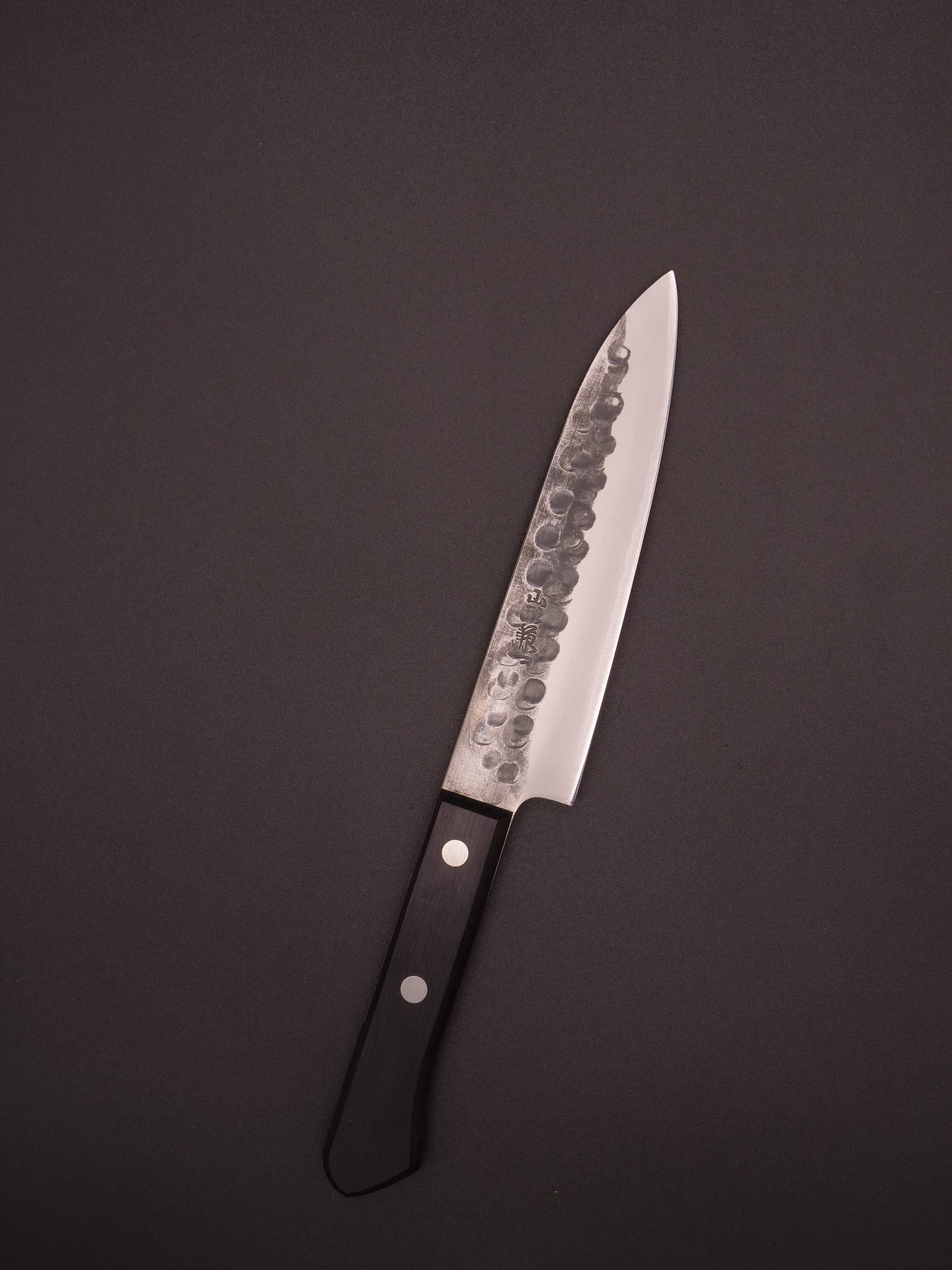 青紙鋼　鎚目ペティナイフ135㎜　黒強化木柄