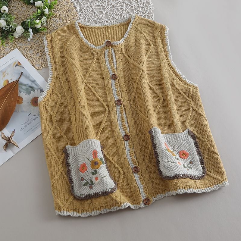 ニットベスト 花柄刺繍 3col W VB023 | Raglana