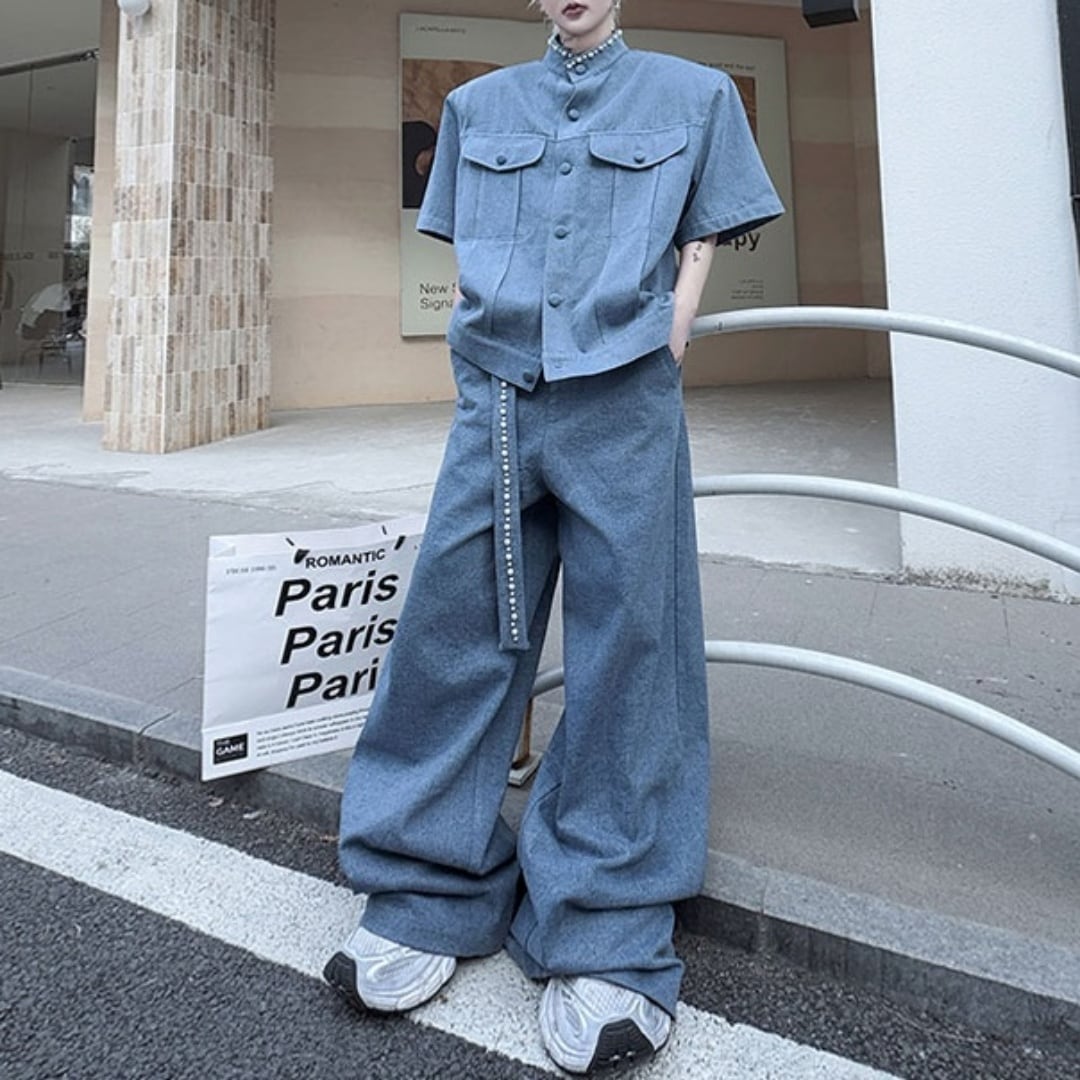 グラデーションプリント バイカーデザイン デニムセットアップ グラデーションプリント バイカーデザイン デニムセットアップ