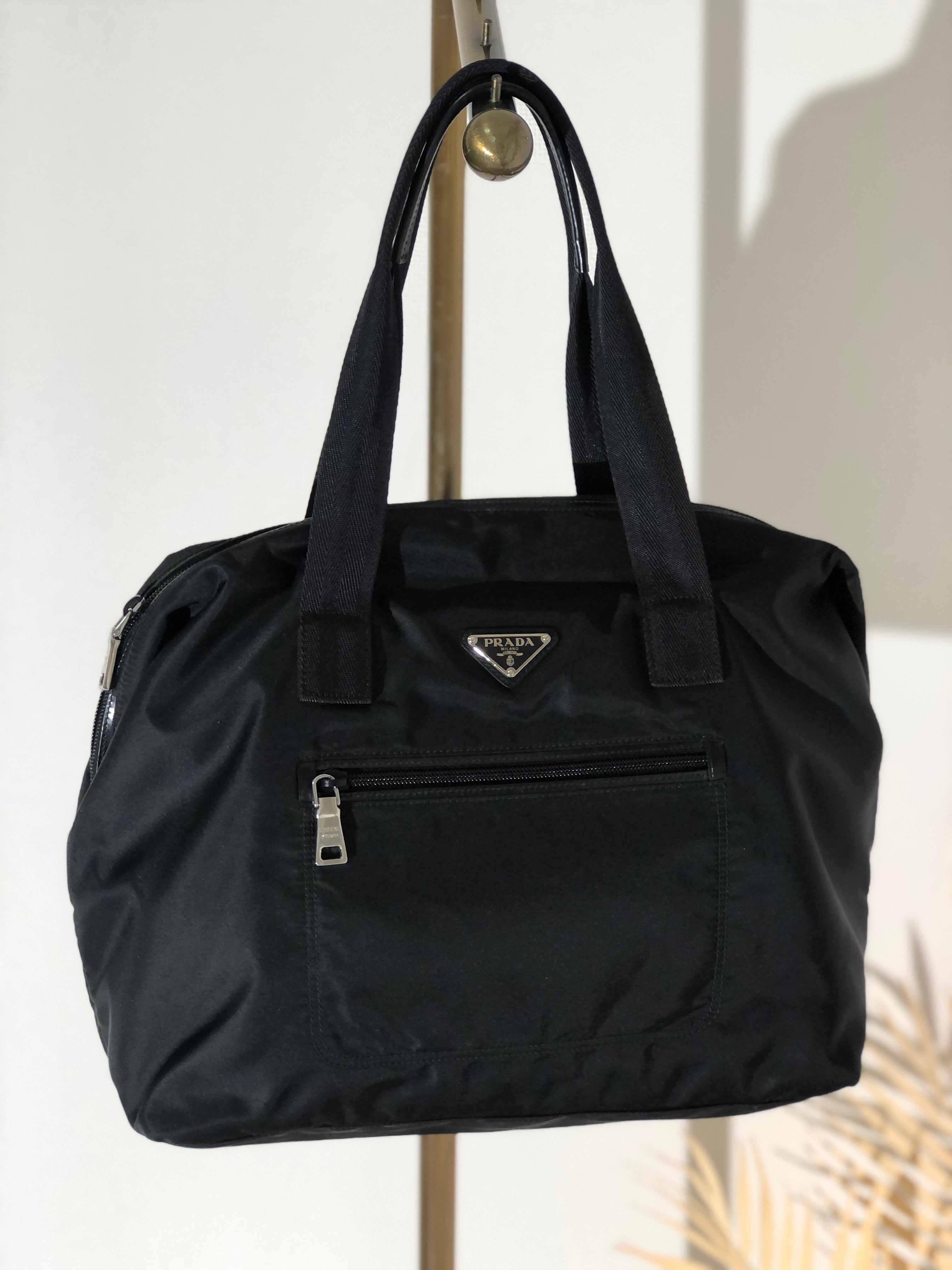 PRADA プラダ トライアングルロゴ ナイロン フロントポケット ミニボストン ハンドバッグ ブラック vintage ヴィンテージ オールド  aki77w | VintageShop solo powered by BASE