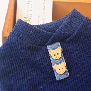 【PET】3色展開クマ形ボタン付きストライプTシャツ