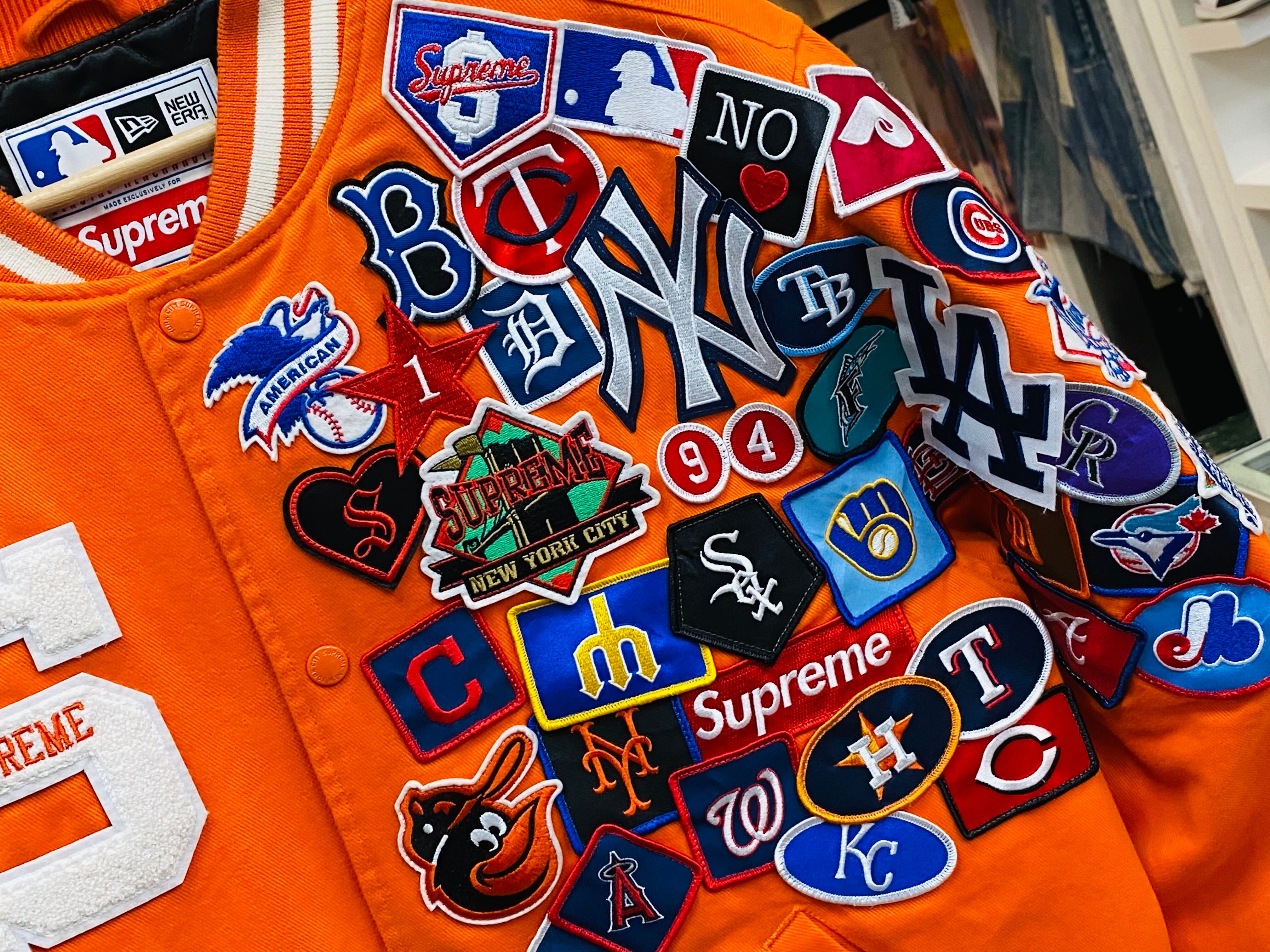Supreme x NEW ERA MLB VARSITY JACKET ORANGE LARGE 350KA2317 