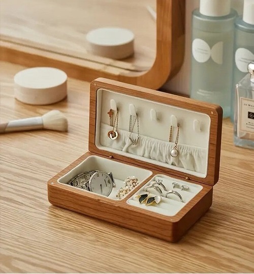 コンパクト ジュエリーボックス 木製 ネックレス ピアス イヤリング リング アクセサリーケース 小物収納