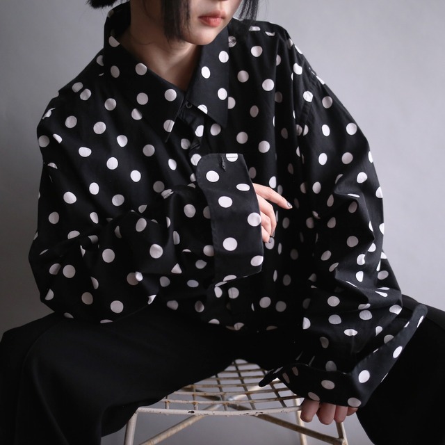 full dot pattern super big double cuffs shirt