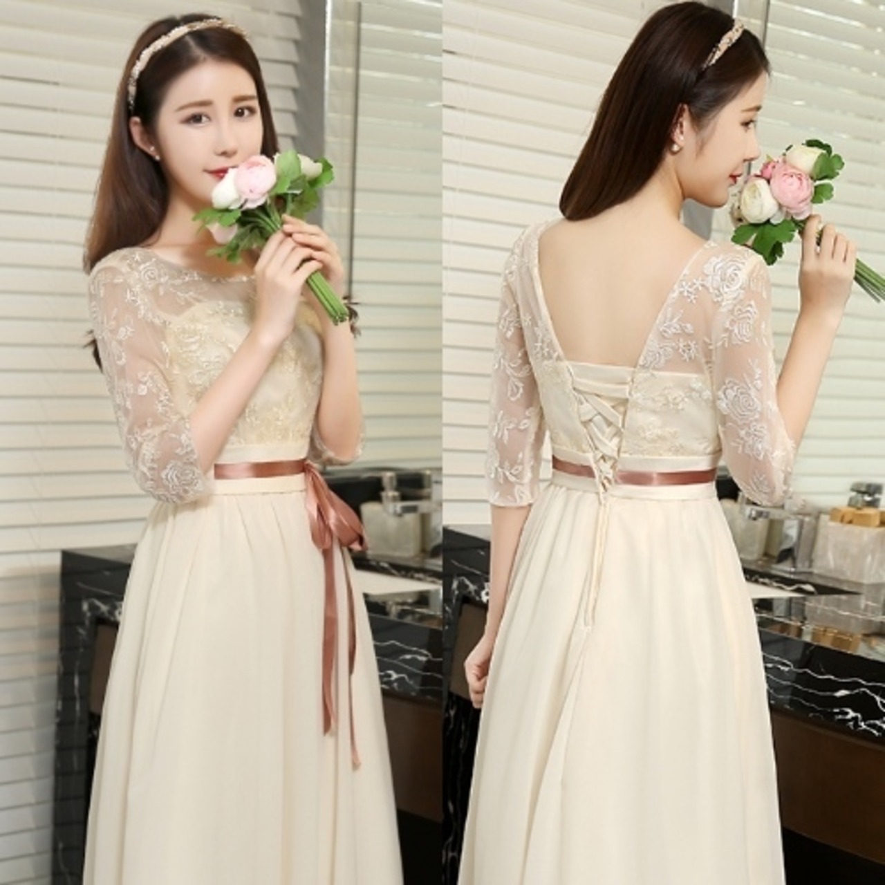 首回りデザイン選択可 ロングパーティードレス 発表会衣装 F | silvia 