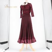 社交ダンス 衣装 スタンダード 上下セット ツーピース レッスンウェア パーティ衣装 Roger バーガンディ レース ラインストーン 派手 花柄 バーガンディ系 スカート 二重スカート ボリューム 優雅 動き 花柄レース しっとり 厚手 伸縮性 パーティー服 女性用 大人用 ダンスウエア 競技用 社交ダンス衣装 おしゃれ 体型カバー